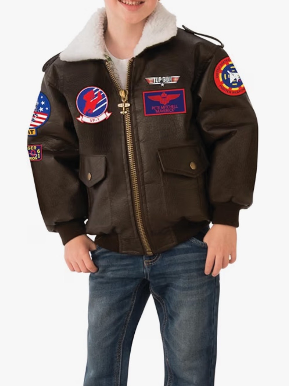 Rubie's Top Gun Maverick Kids Boys Costume Aviator Jacket with Sherpa Collar